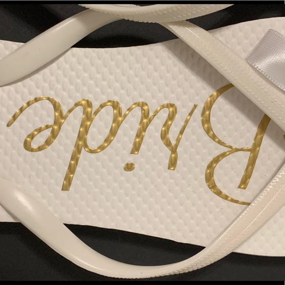 New White Old Navy Flip Flops with “Bride”, size 9 - Picture 3 of 5